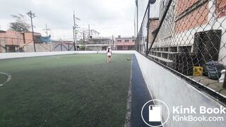 girl poops soccer yoga shorts