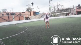 girl poops soccer yoga shorts