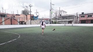 girl poops soccer yoga shorts