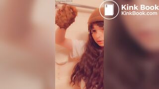 Sexy girl eats her shit in a bathtub