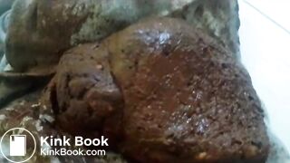 panty poop in gray pantyhose