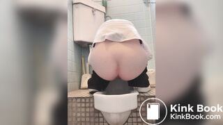 Cute Japanese girl pooping in squat toilet