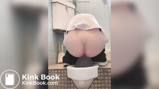 Cute Japanese girl pooping in squat toilet