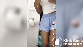 Hot girl flash her tits before shitting