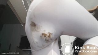 Blonde massive shit in white tights