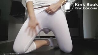 Blonde massive shit in white tights