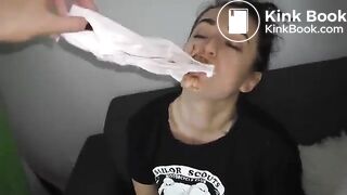 Licking poopy undies..