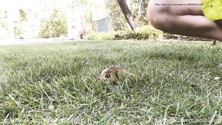 Girl poops in garden