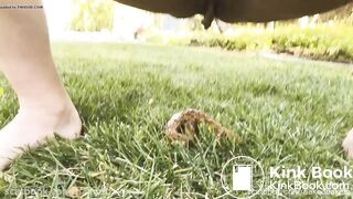 Girl poops in garden