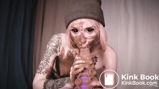 Crazy girl shit on dildo and sucks it