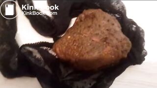 Panty poop in thin black panties