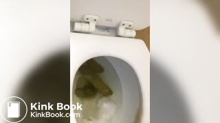 Little thoty dropping a nice one in the toilet