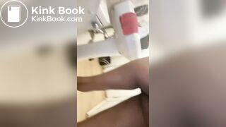 Little thoty dropping a nice one in the toilet