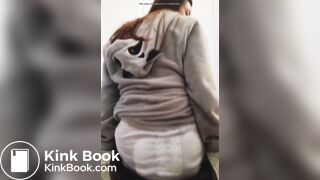 Girl sits and squishes in her poopy diaper