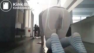 pee and poop in white pantyhose
