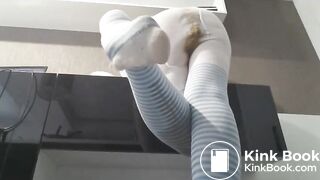 pee and poop in white pantyhose