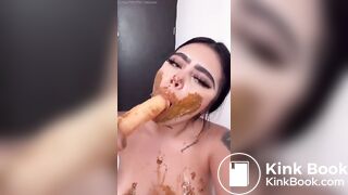 Dirty girl sucks dirty dildo