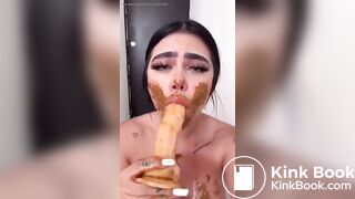 Dirty girl sucks dirty dildo