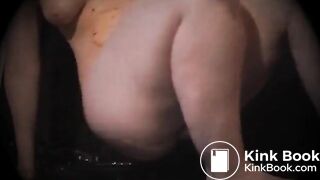 Masked scat girl pooping and playing with her shit