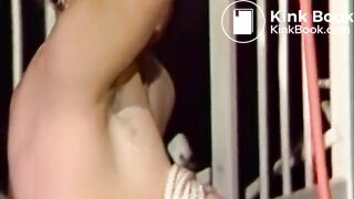 leggy German girl with bound tits enema shitting