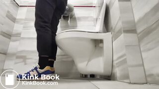 Sexy blonde girl pooping and farting on toilet