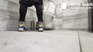 Sexy blonde girl pooping and farting on toilet