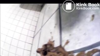 Girl shit on the floor in a public toilet