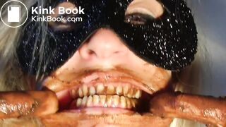 sexy masked blonde taking enormous shit in bed