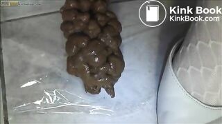 very white girl in stockings taking a massive shit..