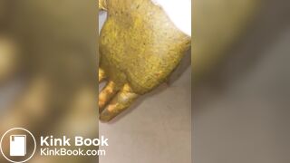 japanese girl put hand in pooped plastic glove 1