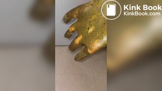 japanese girl put hand in pooped plastic glove 1