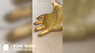 japanese girl put hand in pooped plastic glove 1