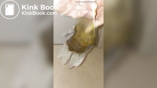 japanese girl put hand in pooped plastic glove 1