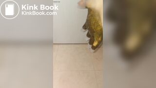 japanese girl put hand in pooped plastic glove 1