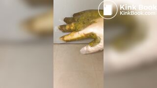 japanese girl put hand in pooped plastic glove 1