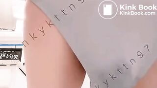 Woman poops in her gray panties