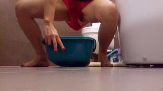 Poop into red panties