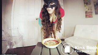 Scat lady swallows poo..