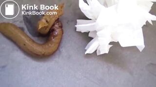 Asian mega turd on bathroom floor