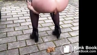 Big Booty White Girl Shits & Pisses Outside