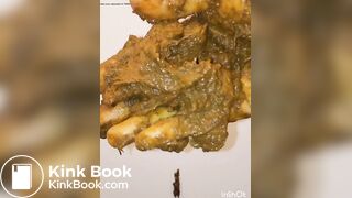 japanese girl put hand in pooped plastic glove 2