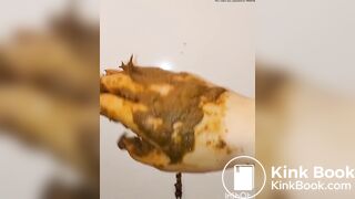 japanese girl put hand in pooped plastic glove 2