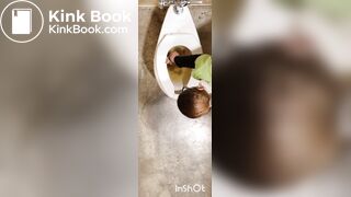 Two women shitting in public toilet