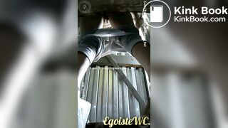 Scat voyeur in an outside toilet