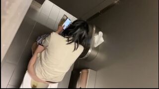 Brunette plops in public toilet