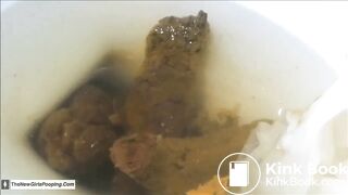 Hairy pussy girl pooping in the toilet