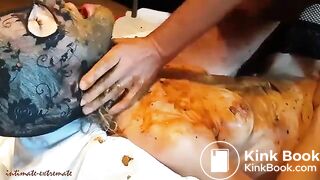 Enjoying poop covered cock in her pussy