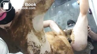 Couple messy scat play in the shower