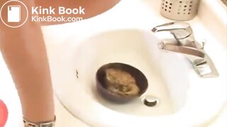 Lesbian girls scat in bathroom