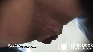 Girl struggles to push one out . Voyeur poop